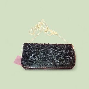 Glamorous Pink Sequin Clutch with Chain Strap
